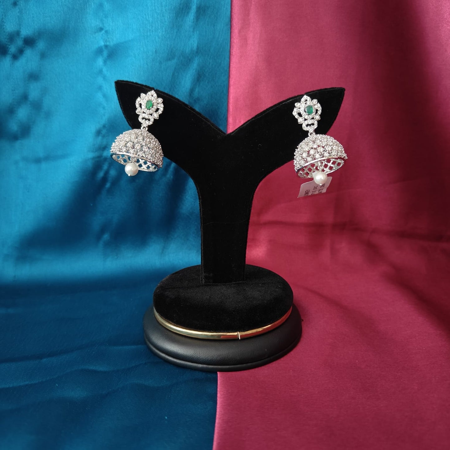 Beautiful Silver Jhumki In Green Stone