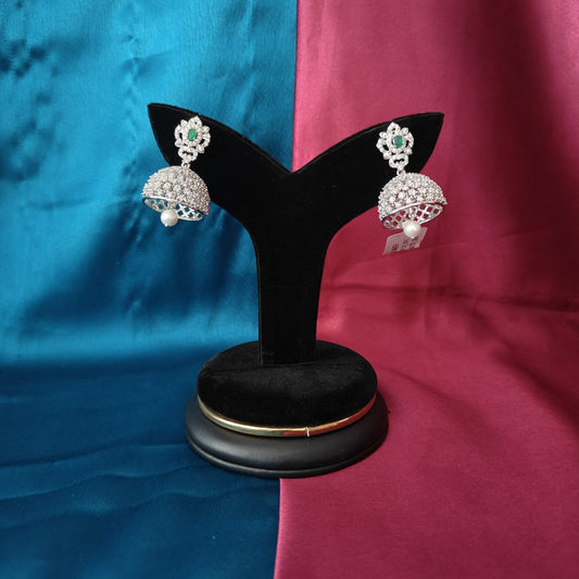 Beautiful Silver Jhumki In Green Stone