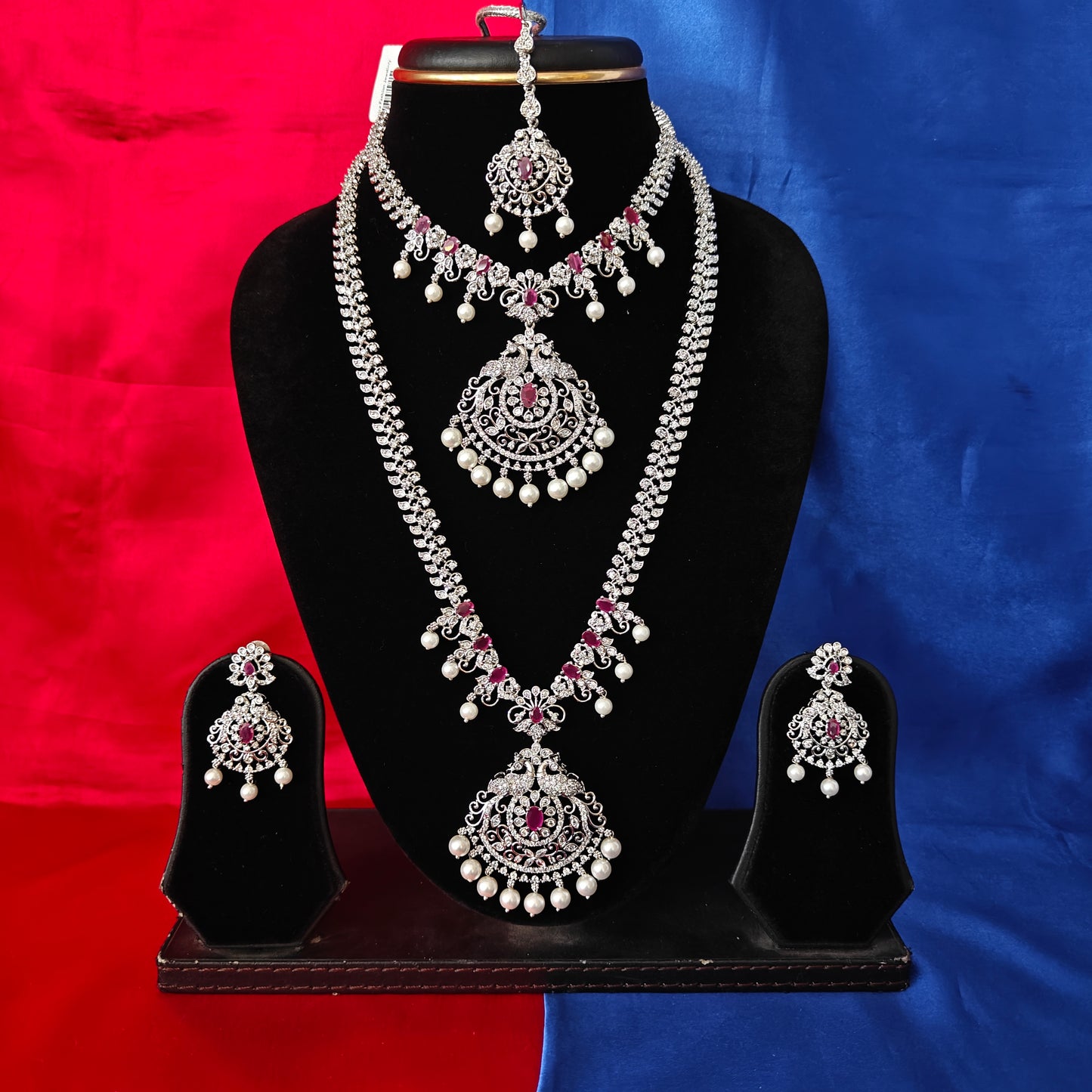 Beautiful Silver Combo Set In Ruby Stone