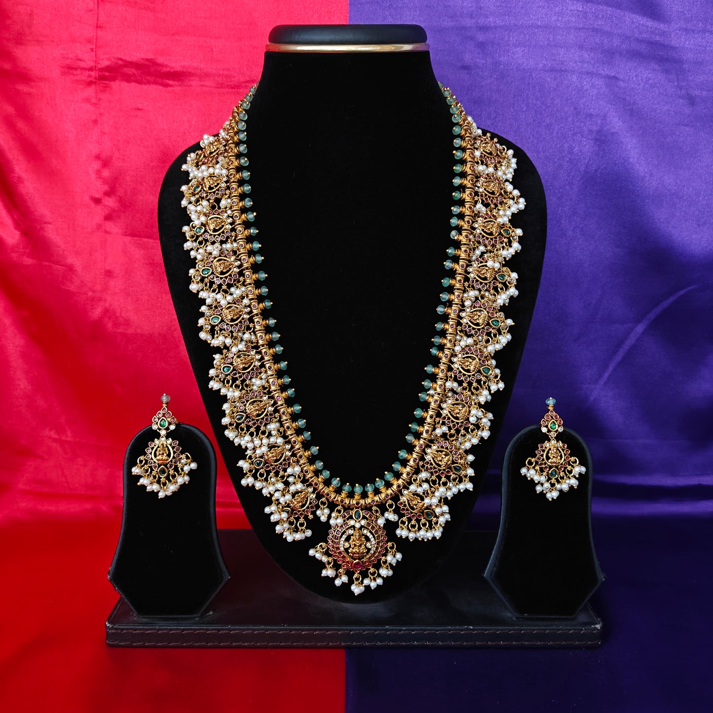 Beautiful Guttapusalu Long Necklace With Laxmi Idol