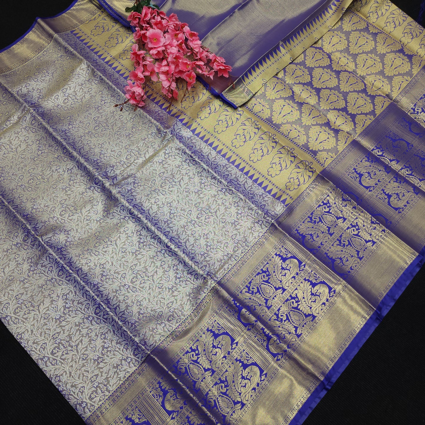 ✨️Semi Kanchi Pattu One Gram Gold Saree💫