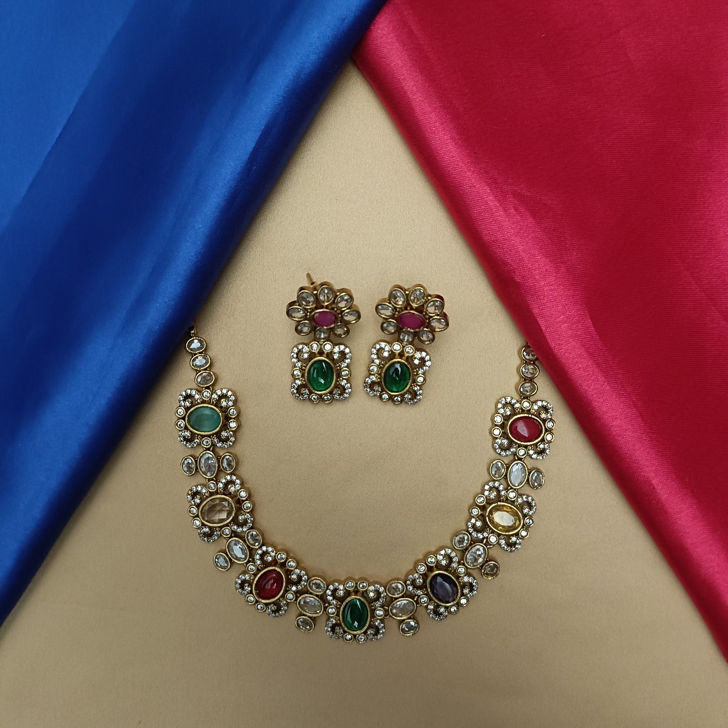 Beautiful Mini Haaram In Multi Colour Stone