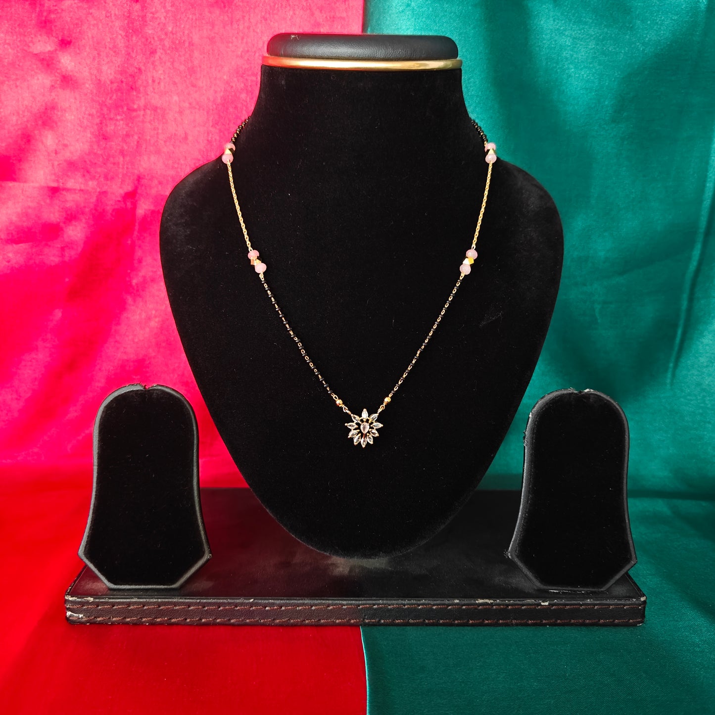 Beautiful Simple Black Beads Short In Baby Pink Stone