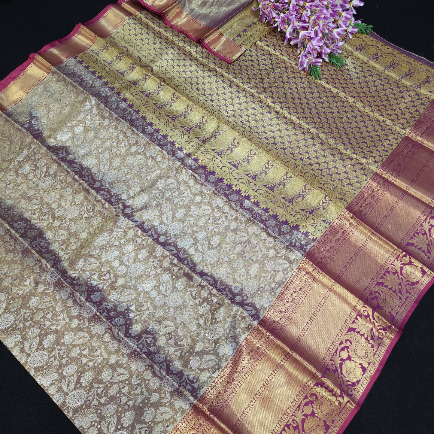 ✨️Semi Kanchi Pattu One Gram Gold Saree💫