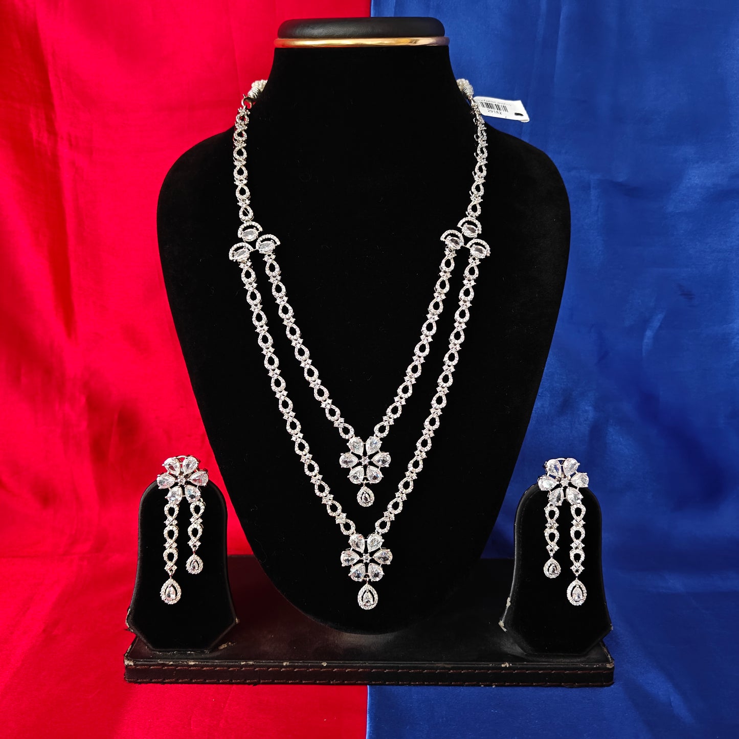 Beautiful Silver Layered Long Necklace In White Stone
