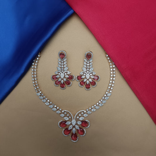 Elegant GJ Short Necklace In Red Stone