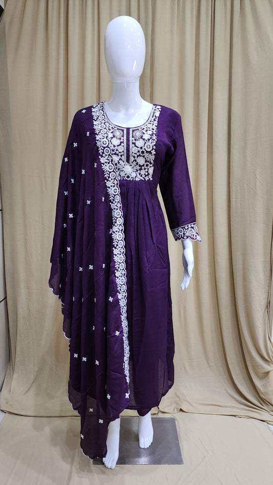 Fancy Dress Chinon Fabric Pattern 3pcs set