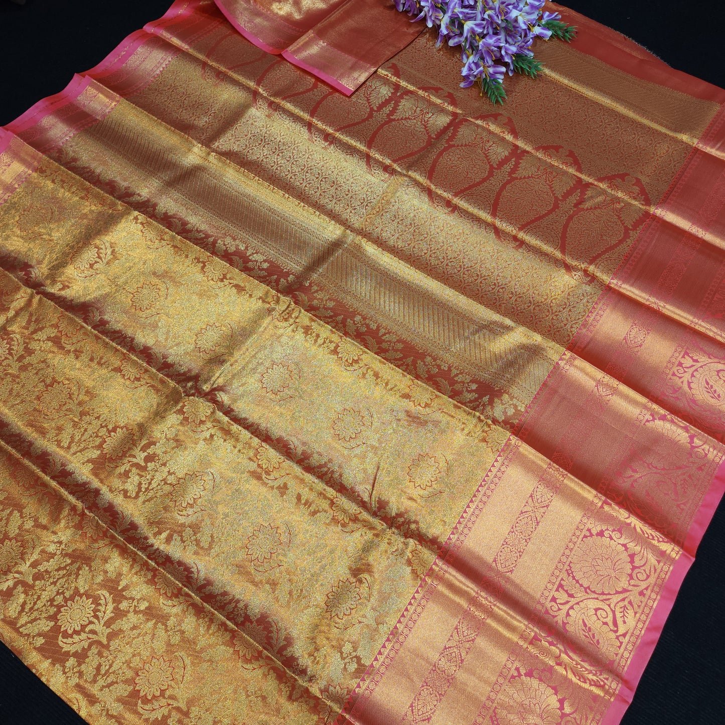 ✨️Semi Kanchi Pattu One Gram Gold Saree💫