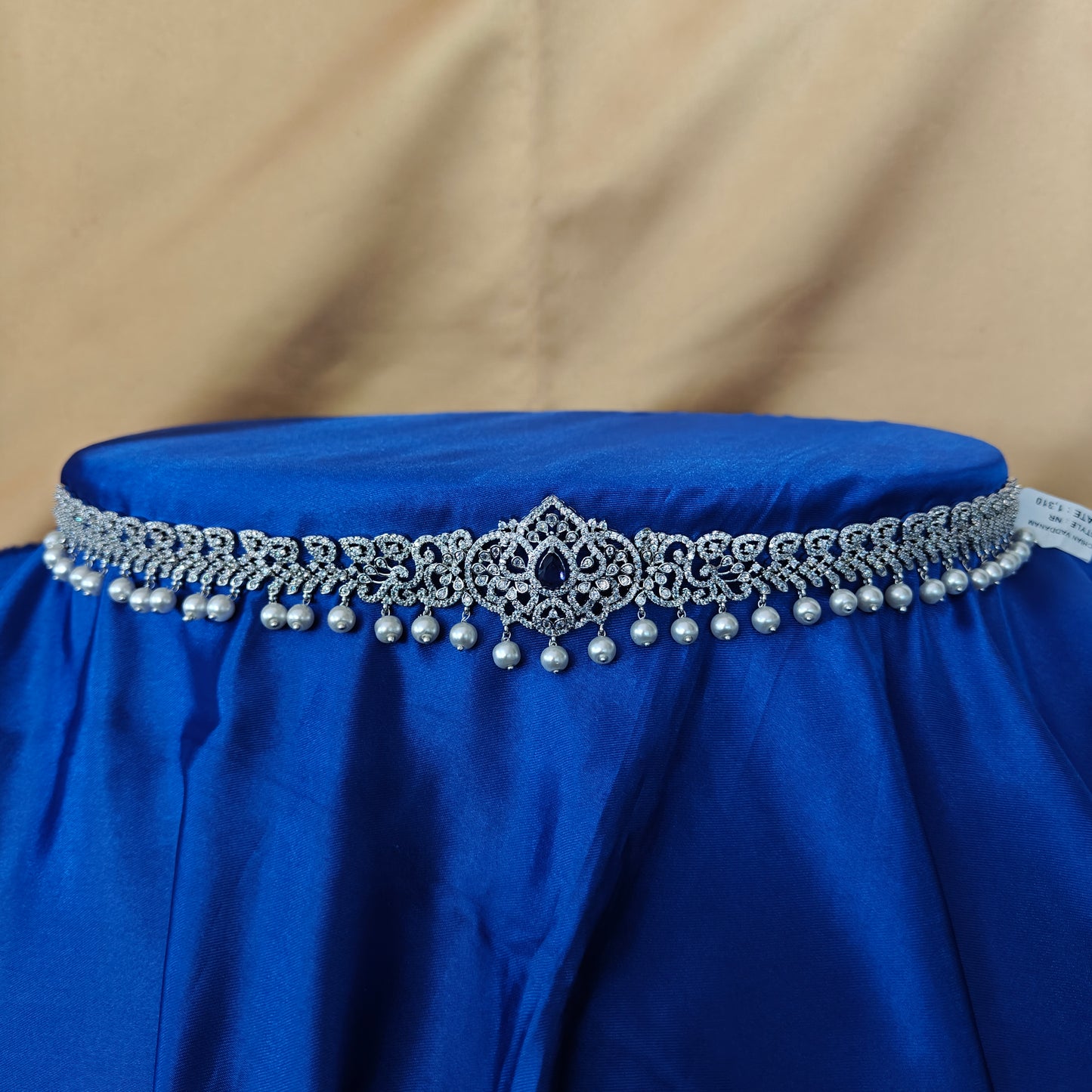 Beautiful Silver Chain Type Vaddanam In Purple Stone