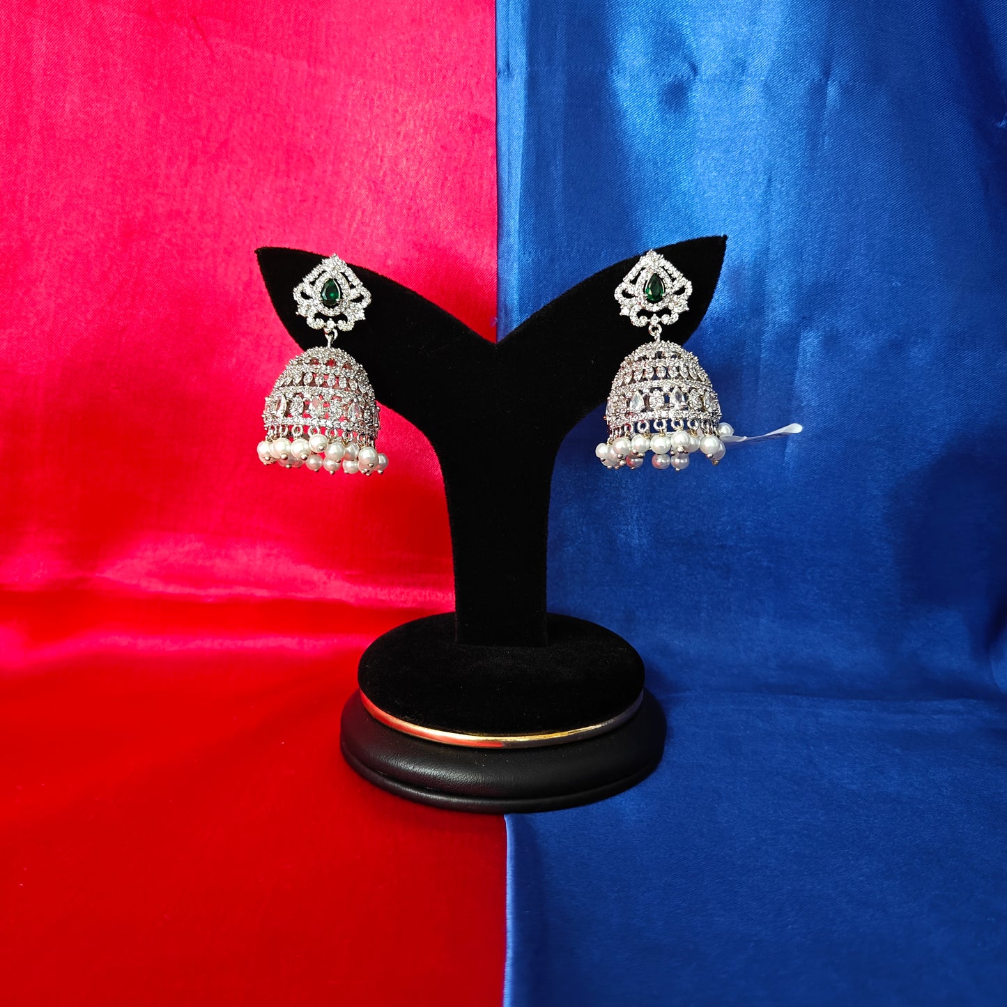 Beautiful Silver Jhumki In Green Stone