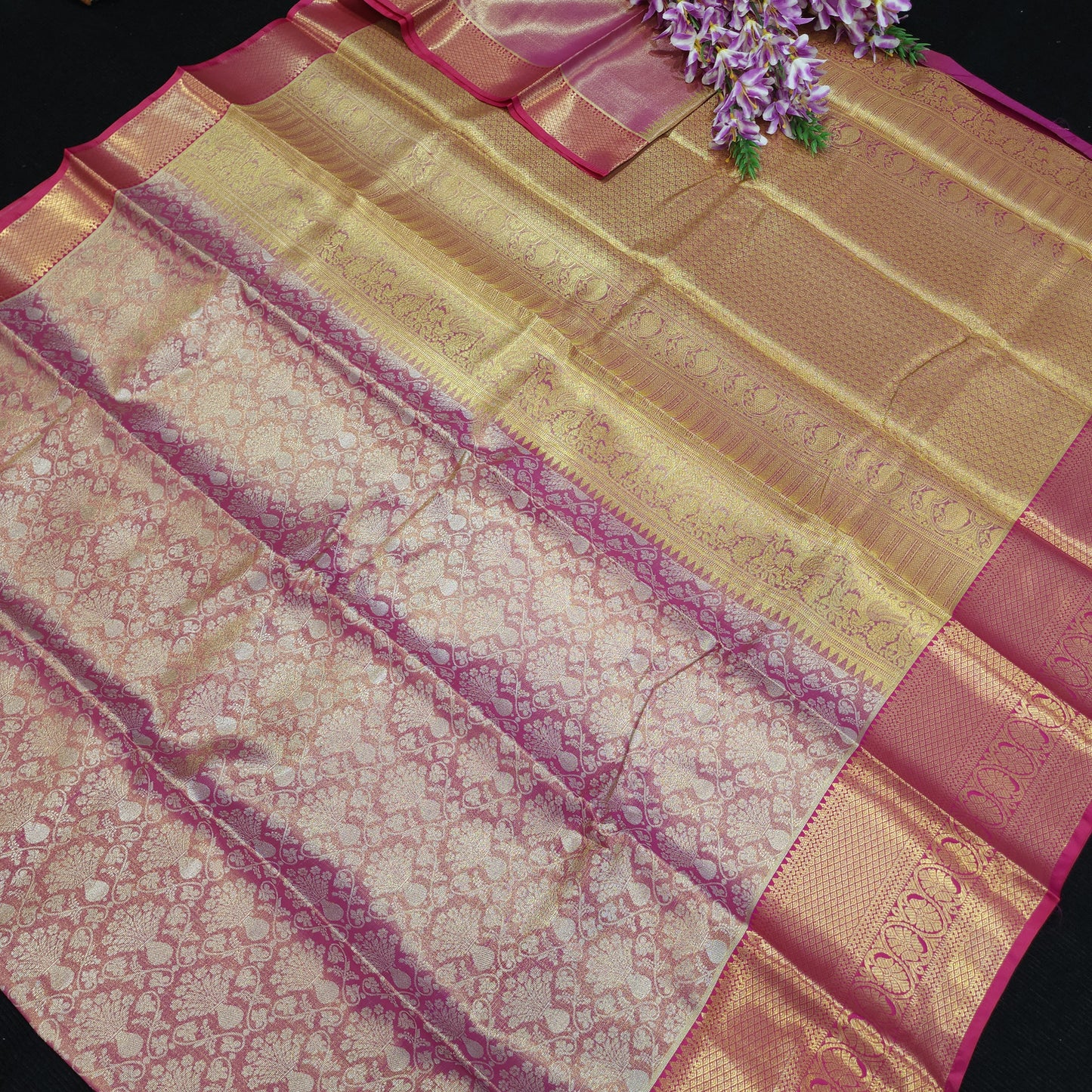 ✨️Semi Kanchi Pattu One Gram Gold Saree💫