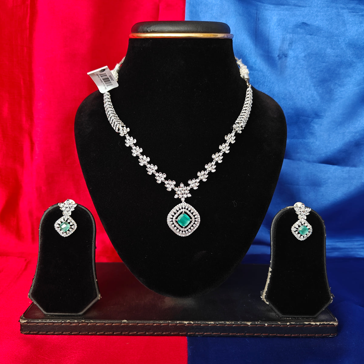 Elegant AD Short Necklace In Pista Green Coloured Stone