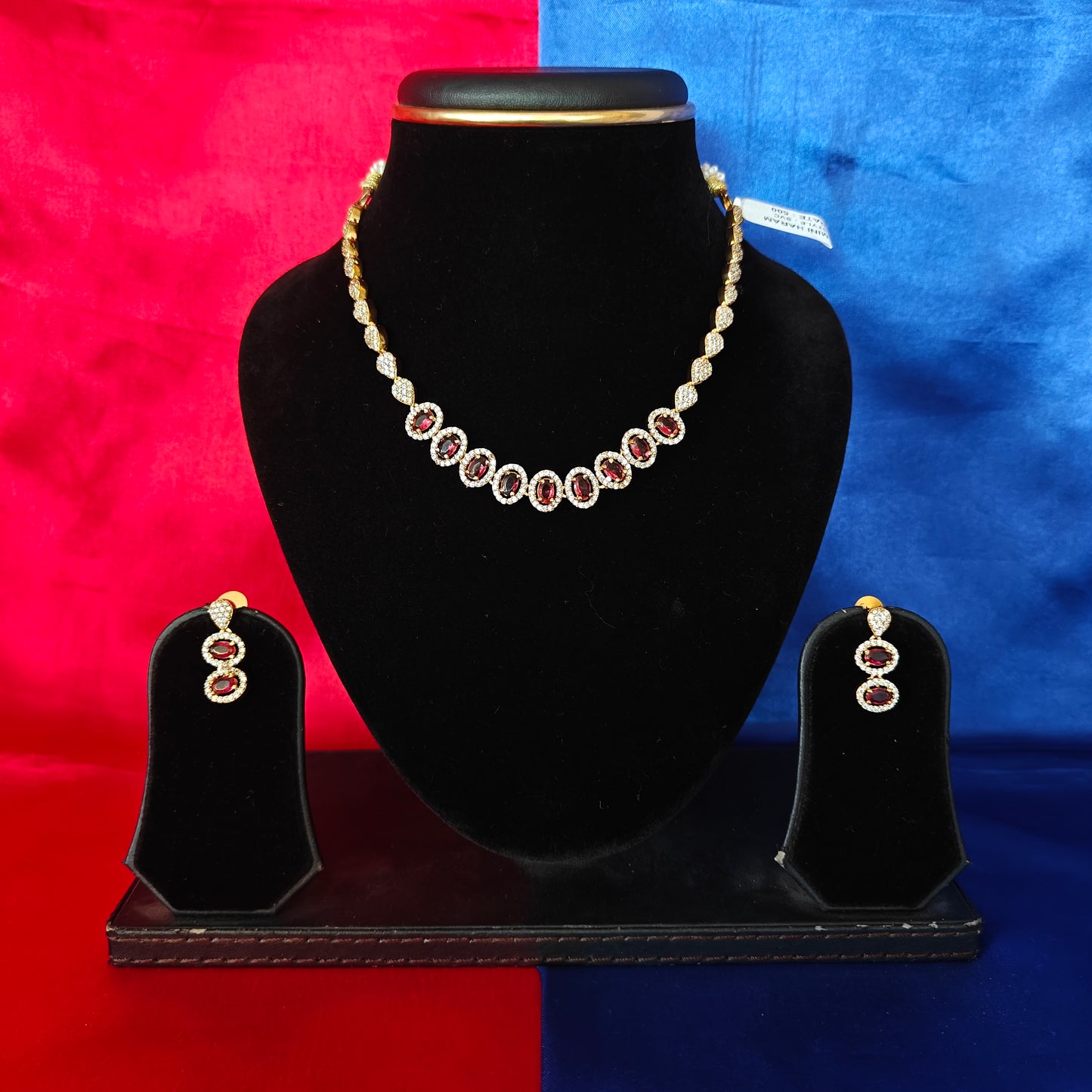 Beautiful Mini Haaram In Maroon Stone