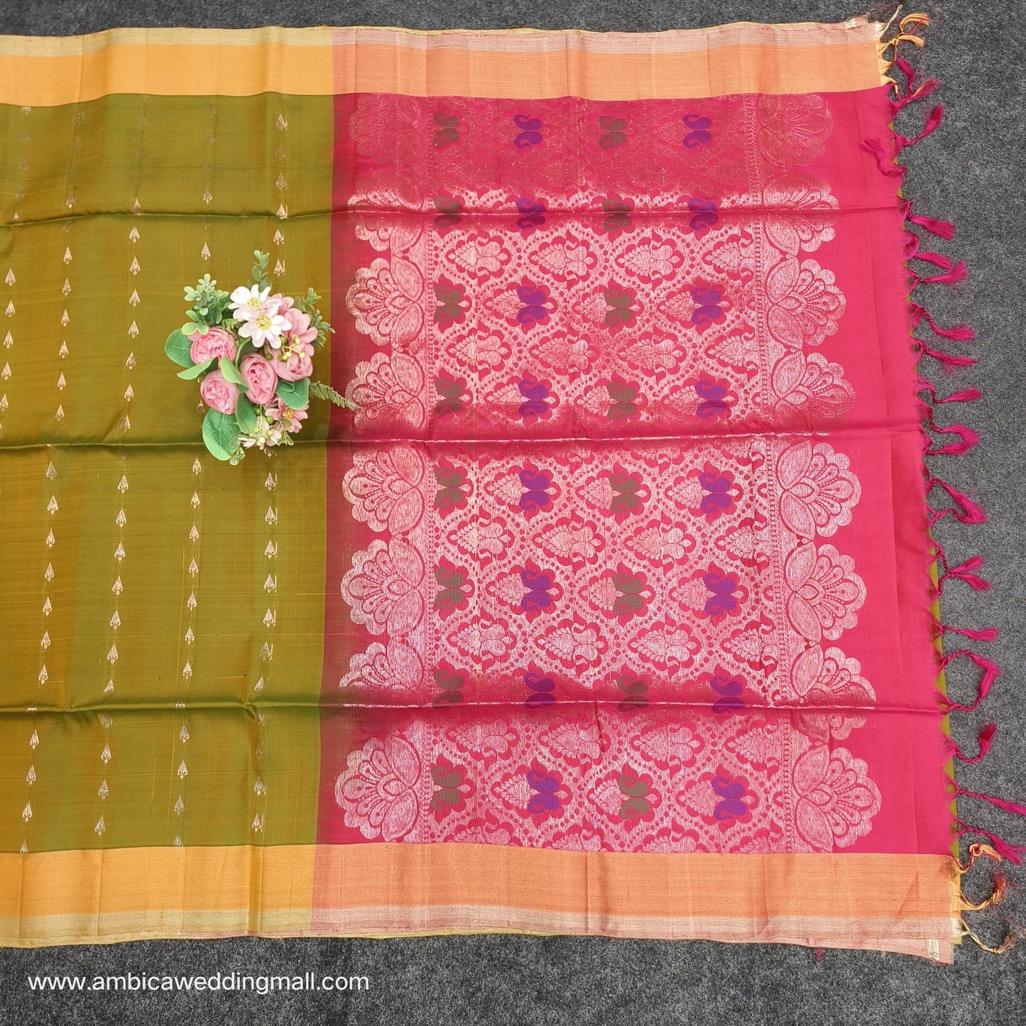 Handloom Kanchi Pattu 2Two Work Butta Saree - Ambica Wedding Mall