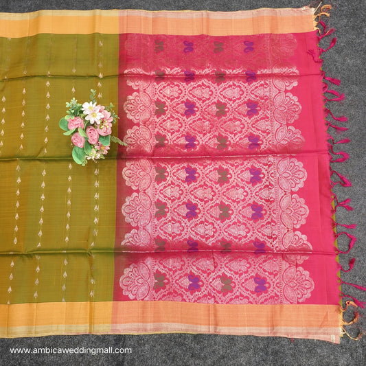 Handloom Kanchi Pattu 2Two Work Butta Saree - Ambica Wedding Mall