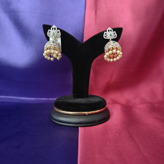 Elegant GJ Jhumkas In Green Stone