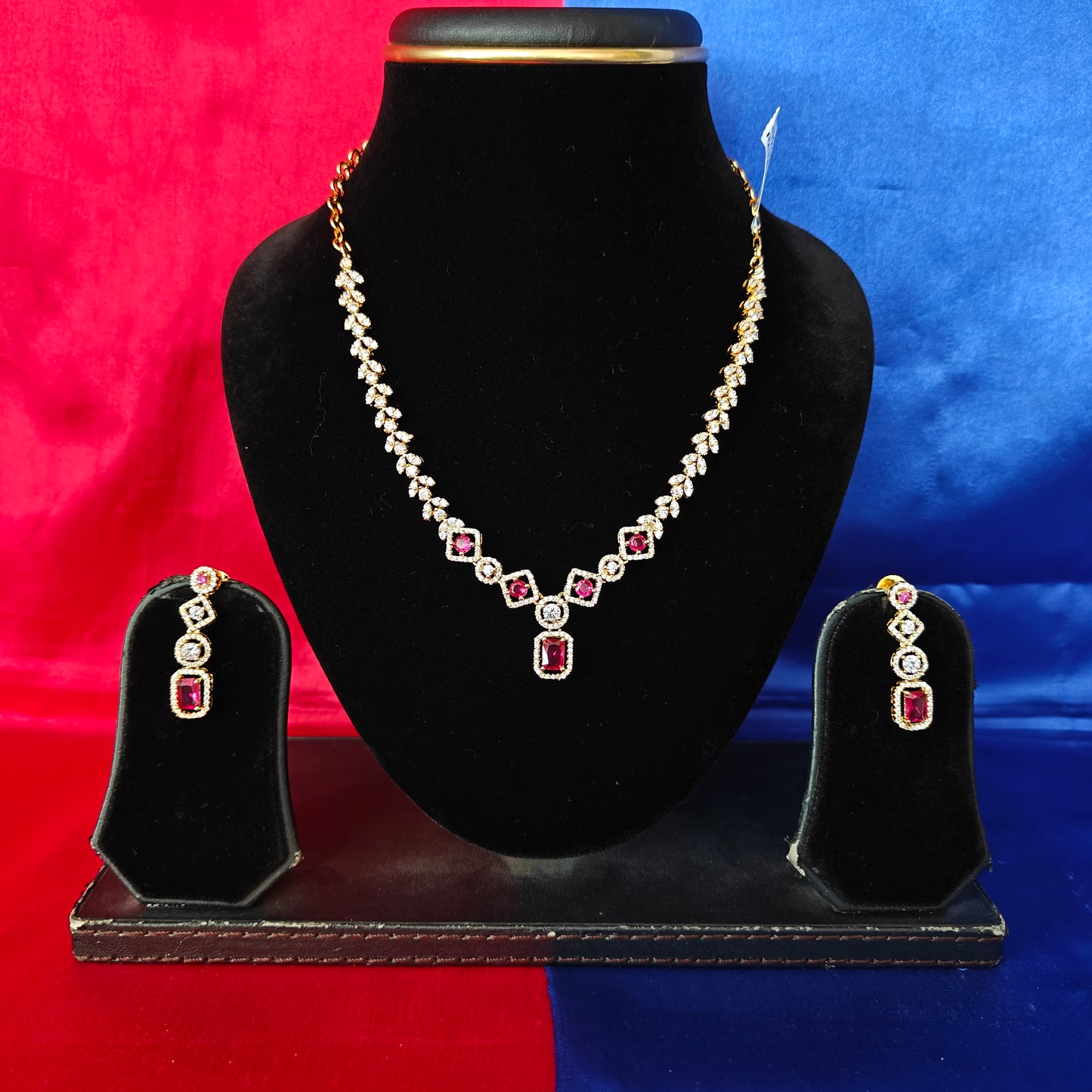 Beautiful CZ Short Necklace In Ruby Stone