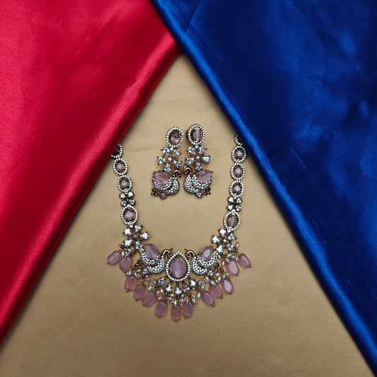 Beautiful Victorian Short Necklace In Baby Pink Beads