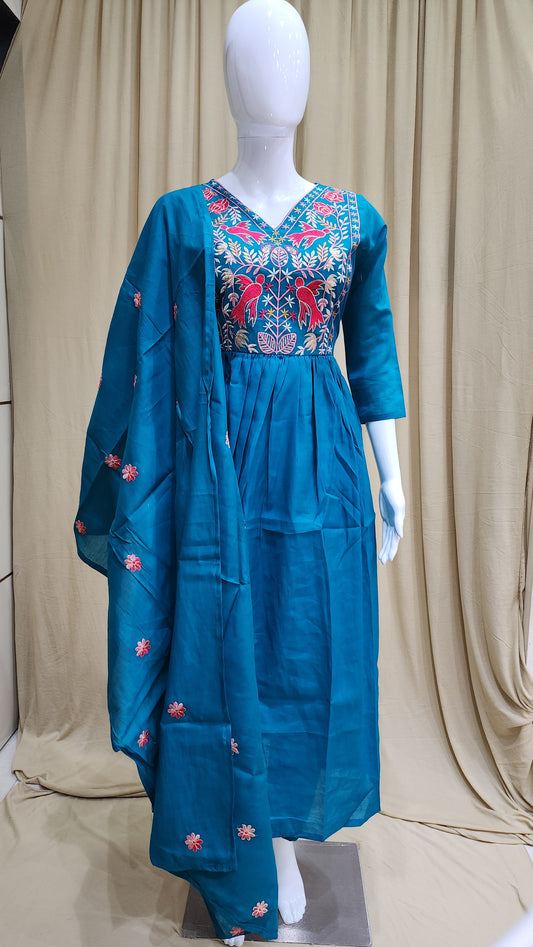 Fancy Dress Mal Chanderi Frock pattern