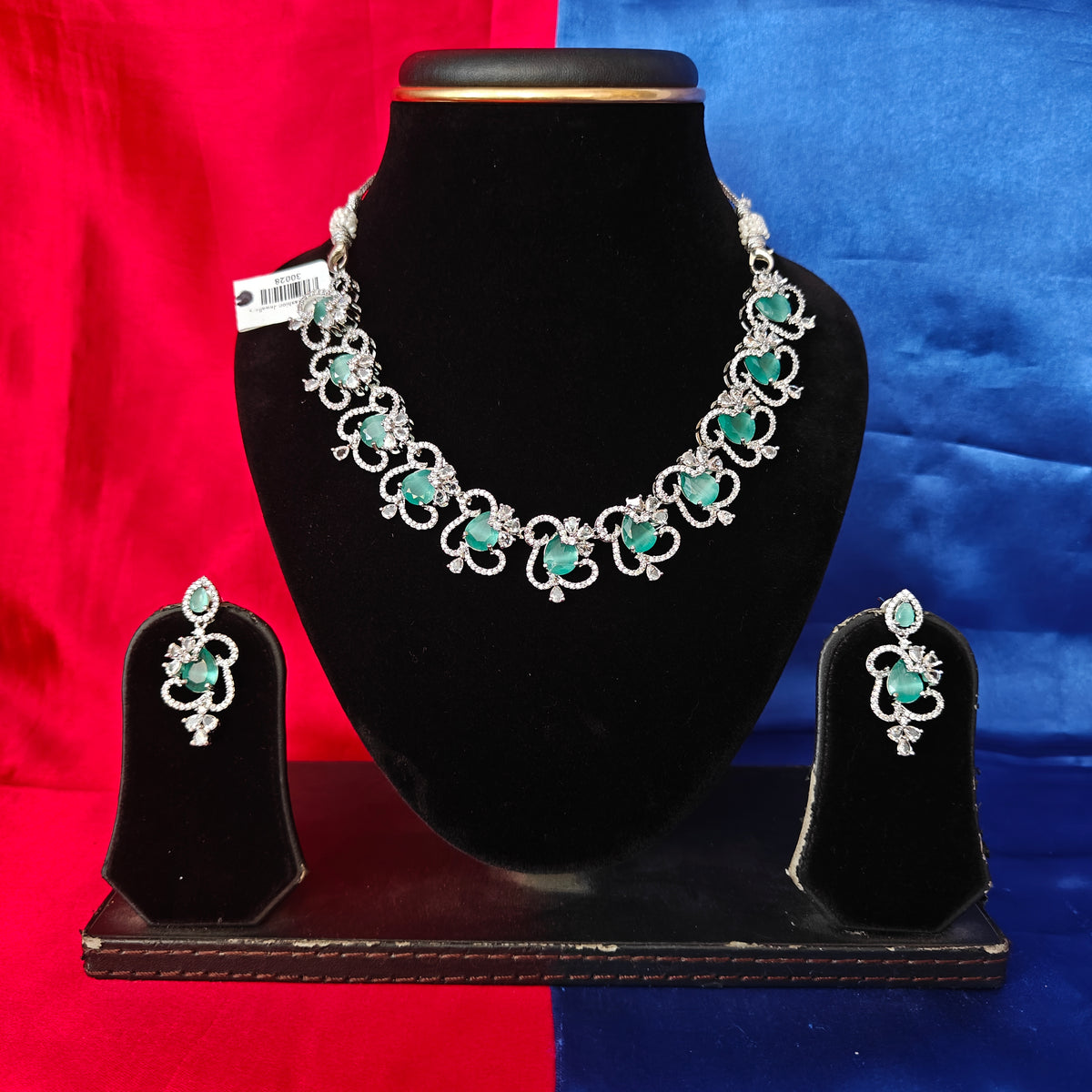 Elegant AD Short Necklace In Pista Green Coloured Stone