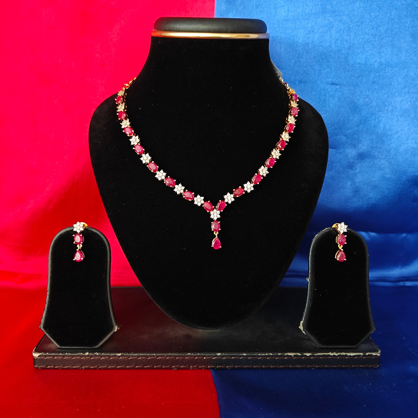 Beautiful CZ Short Necklace In Ruby Stone