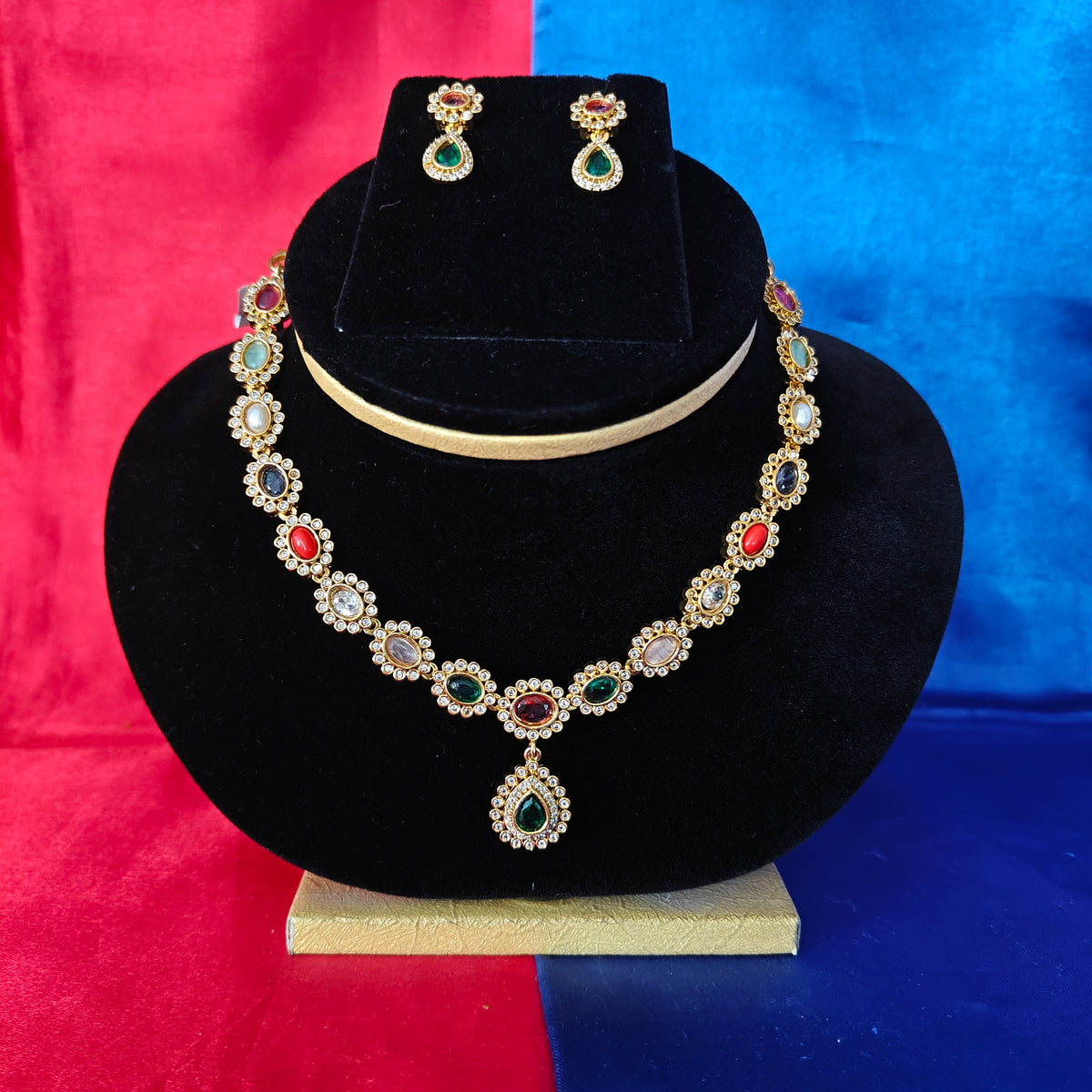 Beautiful Mini Haaram In Multi Colour Stone