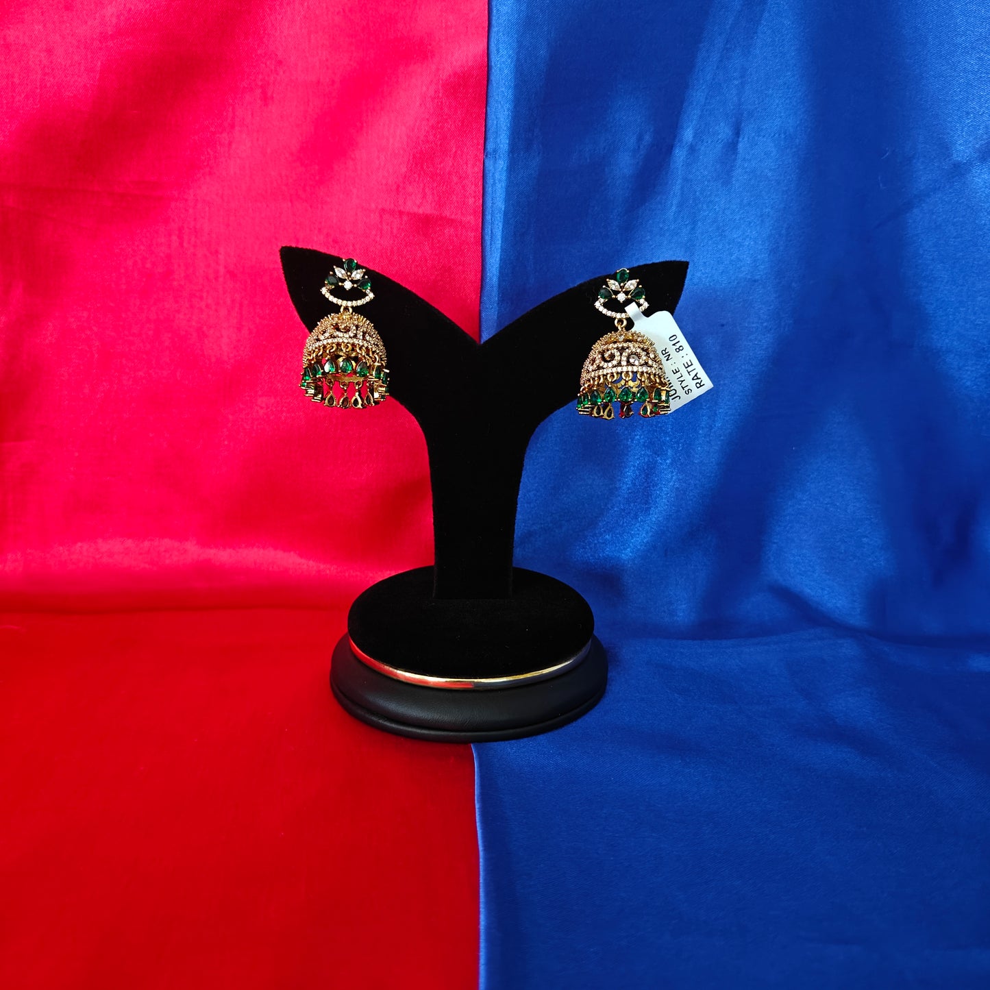 Beautiful Victorian Jhumki In Green Stone