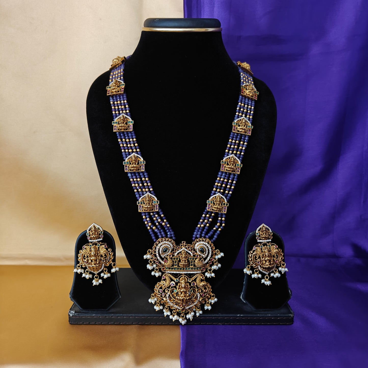 Beautiful Purple Coloured Honex Necklace With Laxmi Idol - Ambica Wedding Mall
