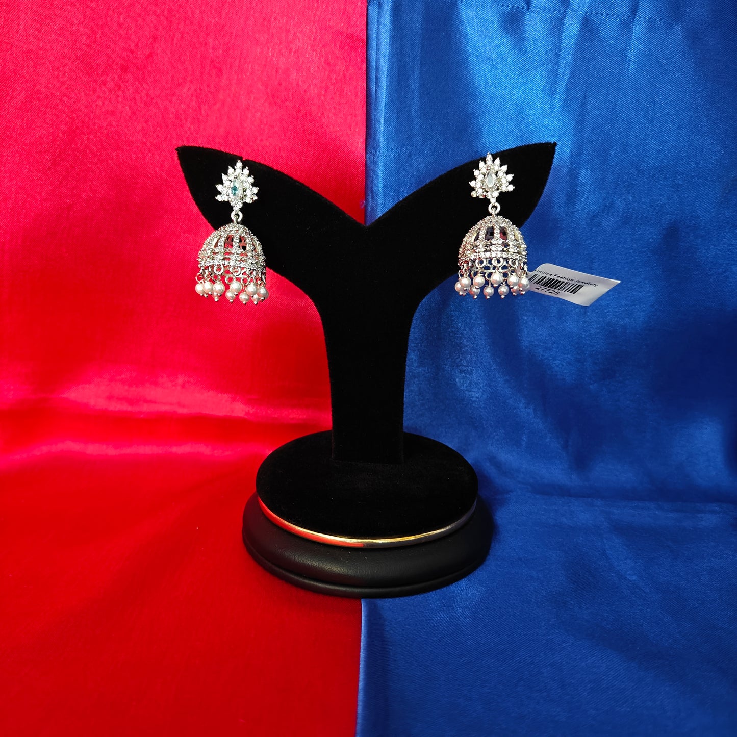 Beautiful Small Silver Jhumki In White Stone