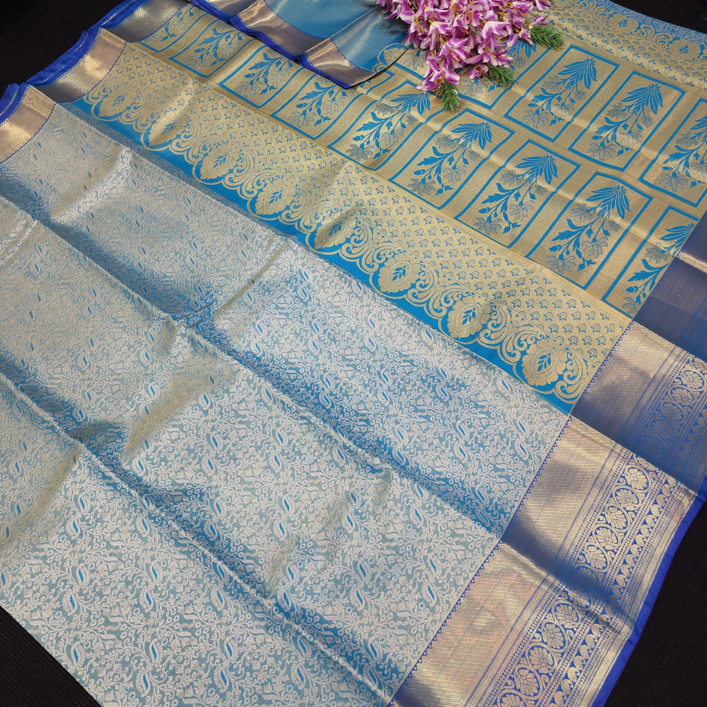 ✨️Semi Kanchi Pattu One Gram Gold Saree💫