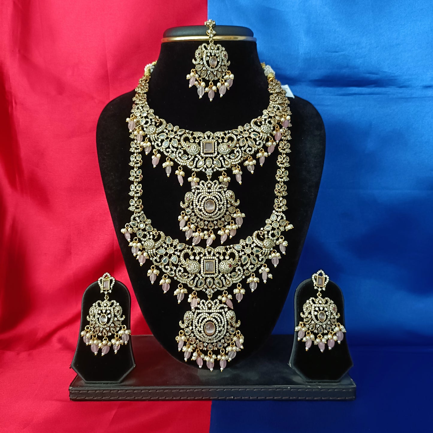 Elegant Victorian Combo Set In Baby Pink Beads