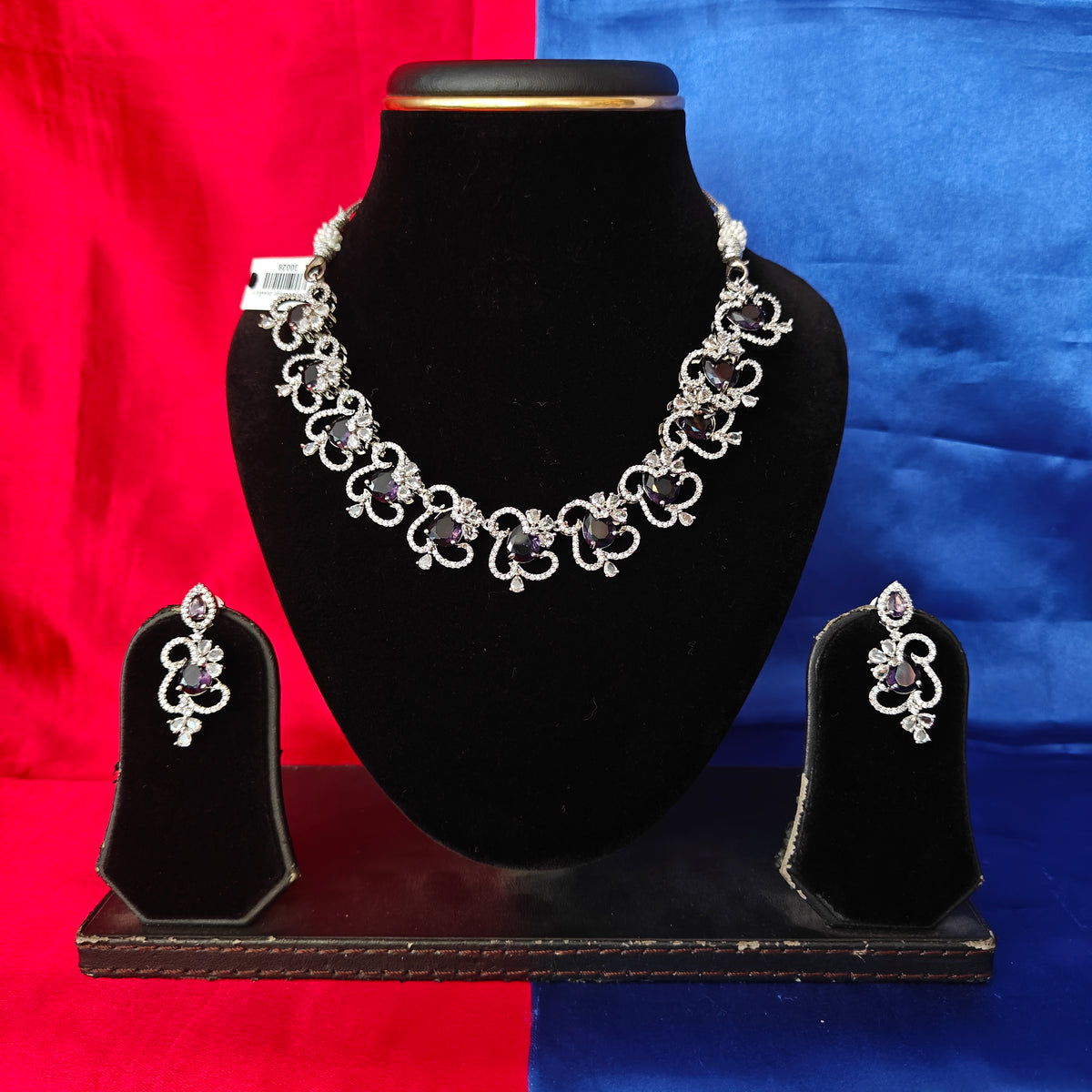 Elegant AD Short Necklace In Purple Coloured Stone