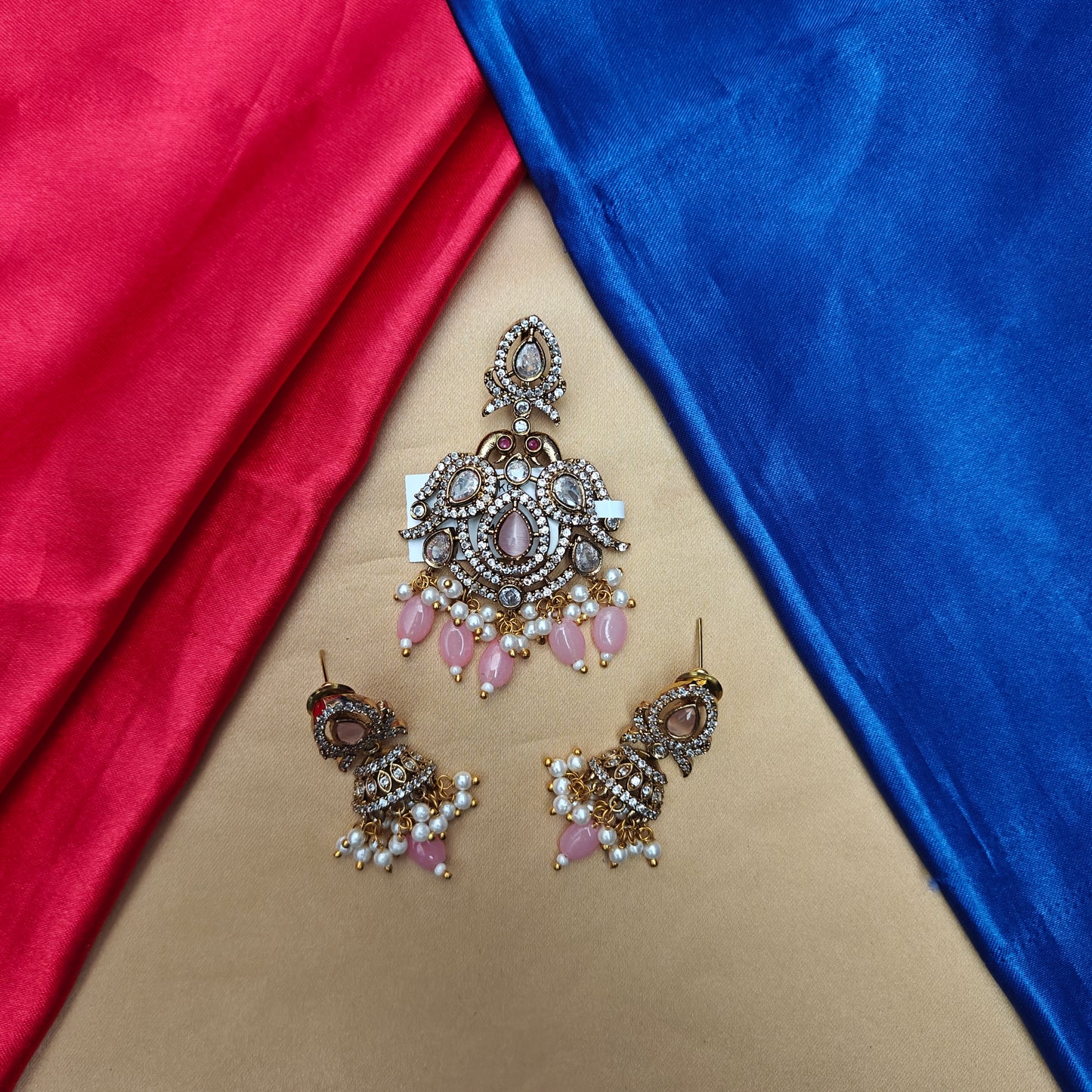 Beautiful Victorian Pendant In Baby Pink Beads