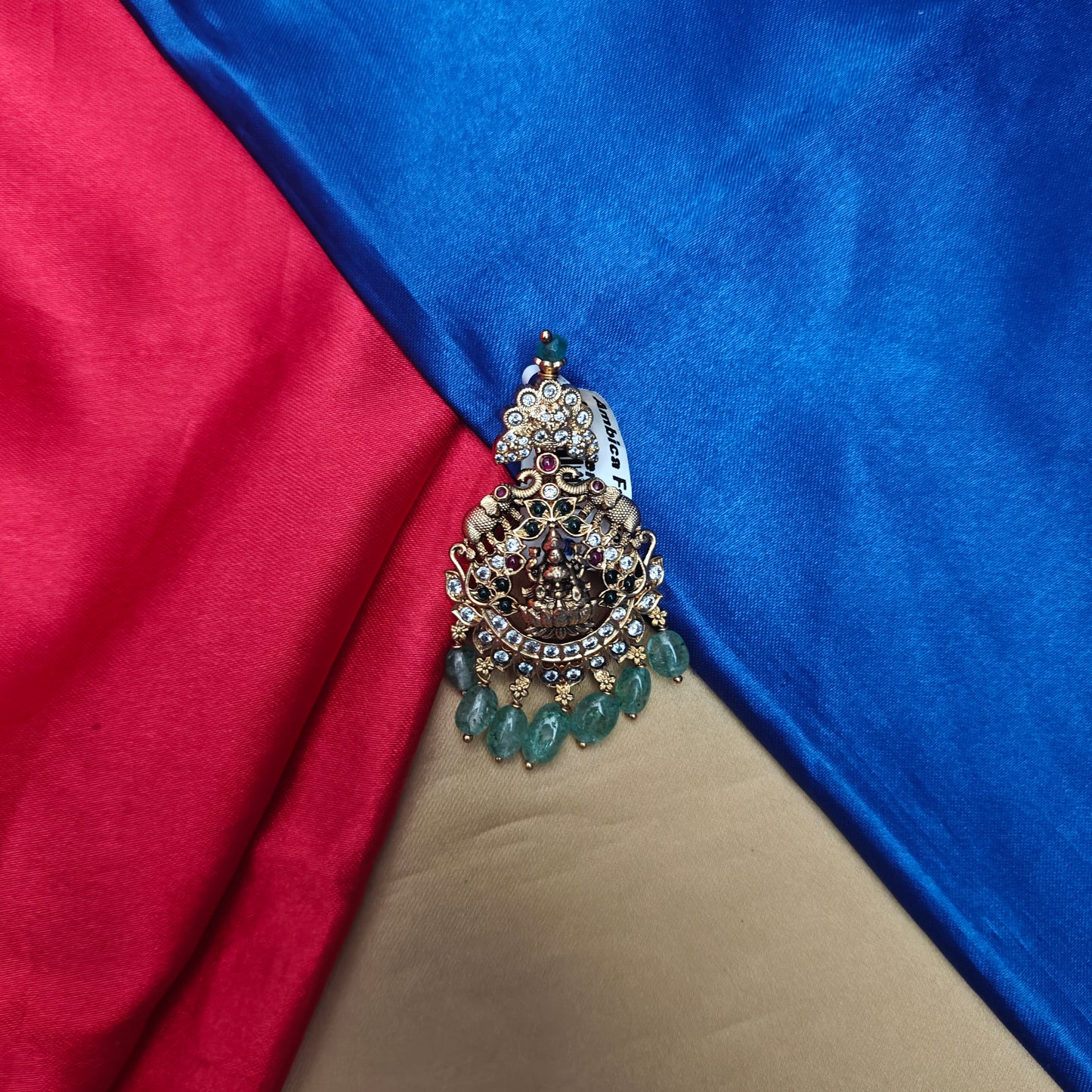 Beautiful Nakshi Pendant In Pista Green Beads