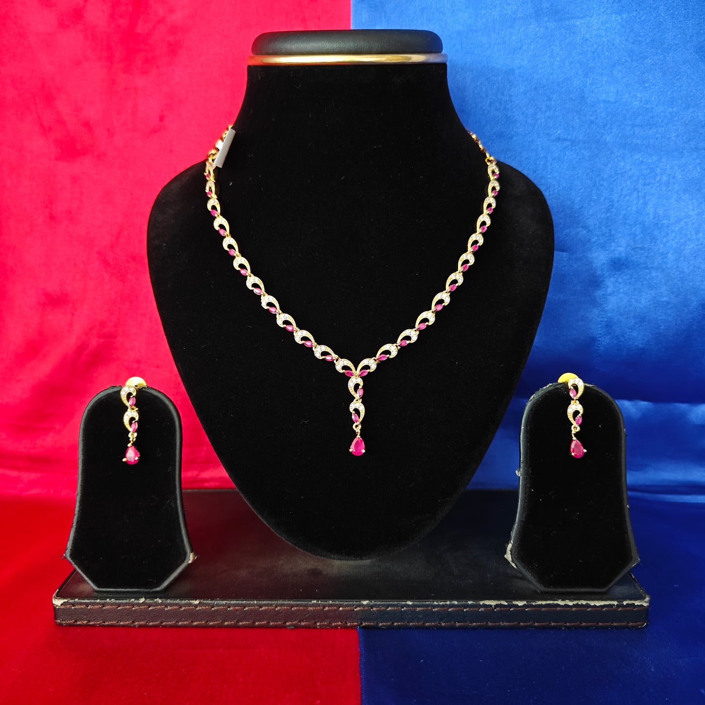 Beautiful CZ Short Necklace In Ruby Stone