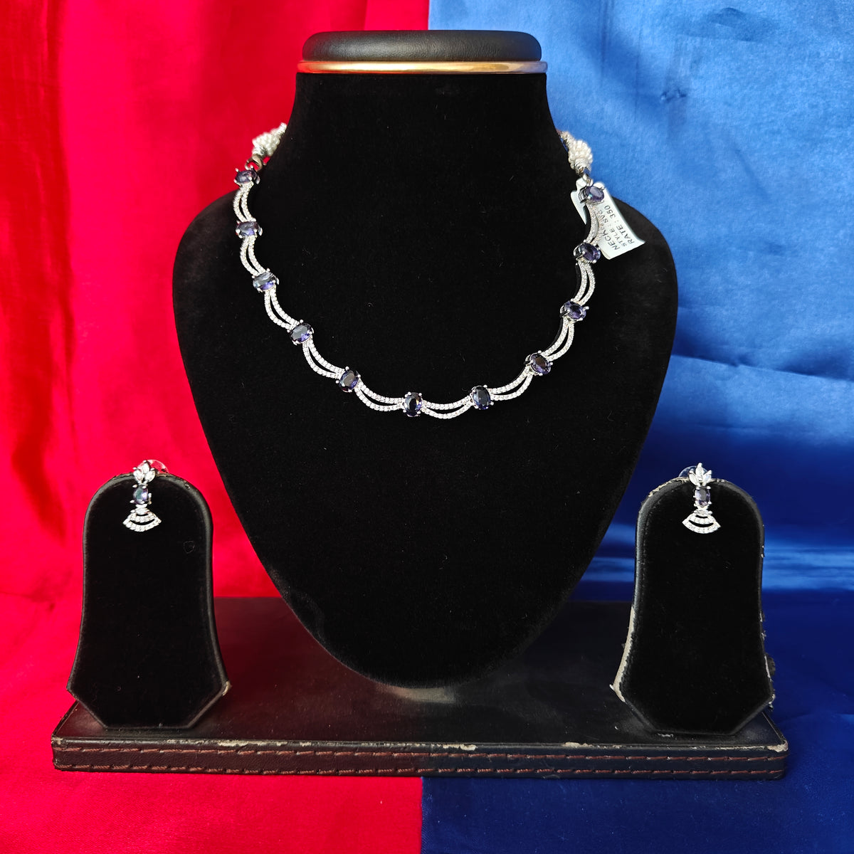 Elegant AD Short Necklace In Purple Coloured Stone