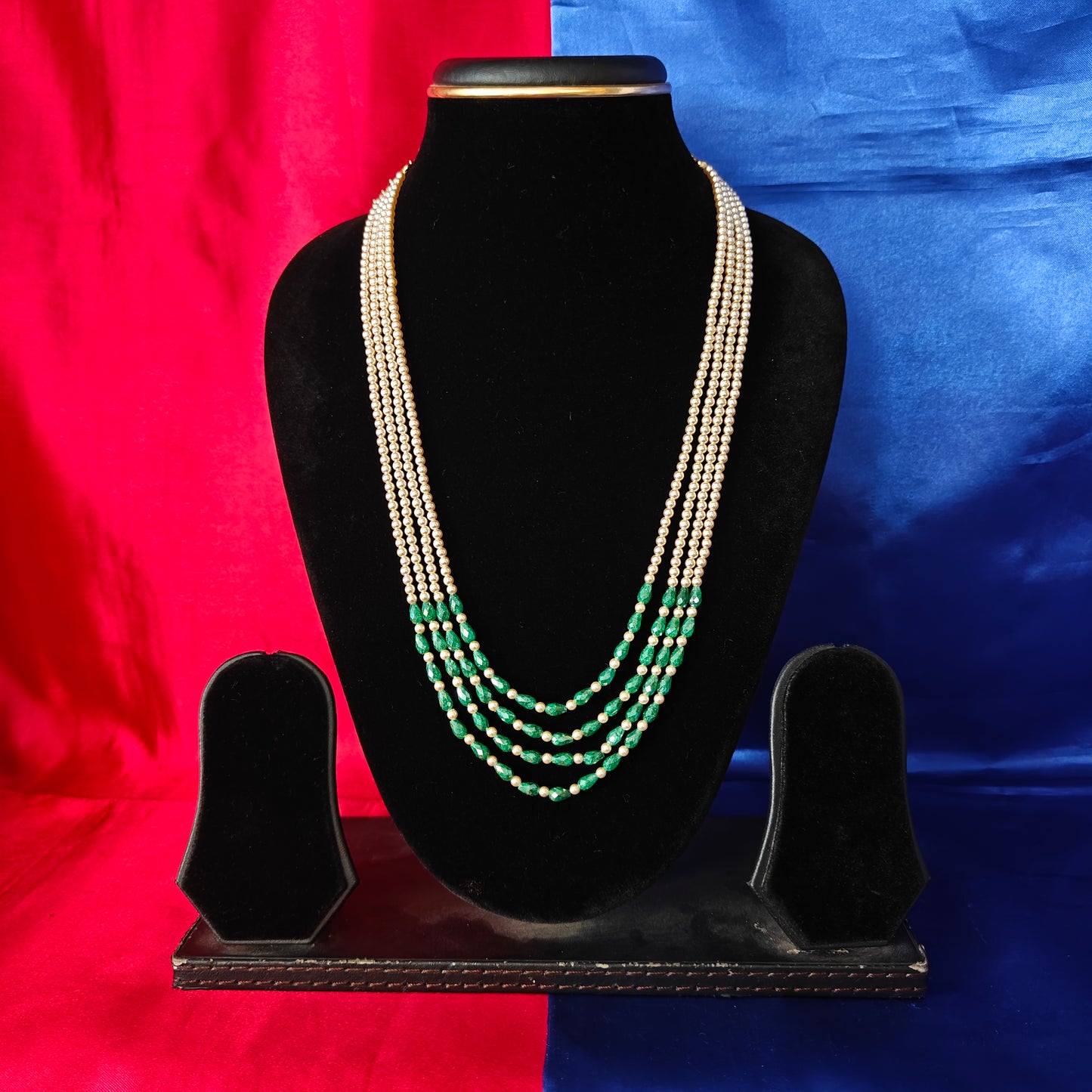 Beautiful Pearls Mala With Green Coloured Beads