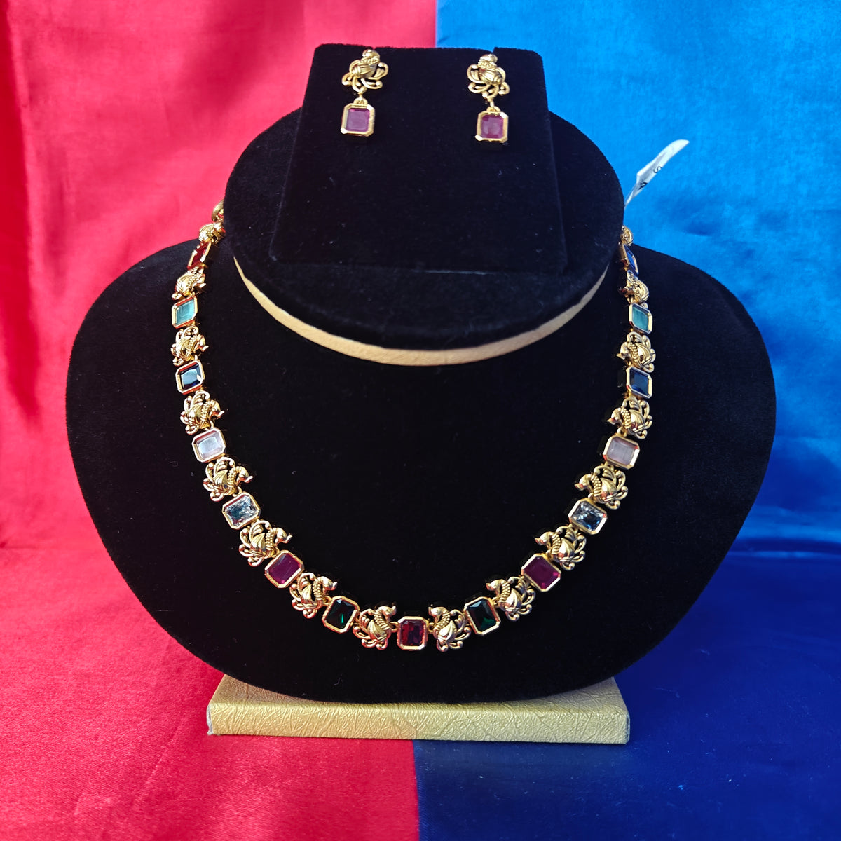 Beautiful Mini Haaram In Multi Colour Stone