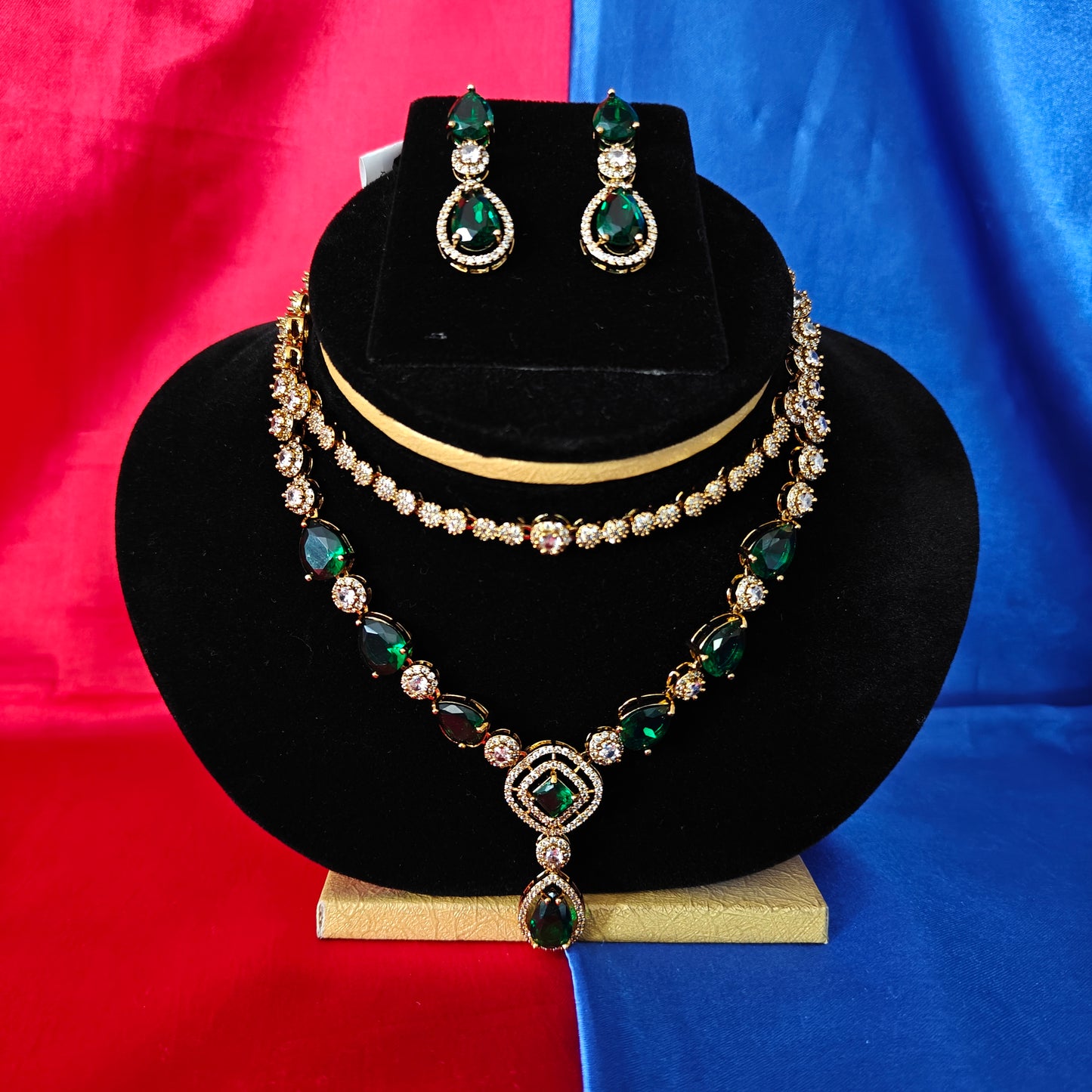 Beautiful Layered Mini Haaram In Green Stone