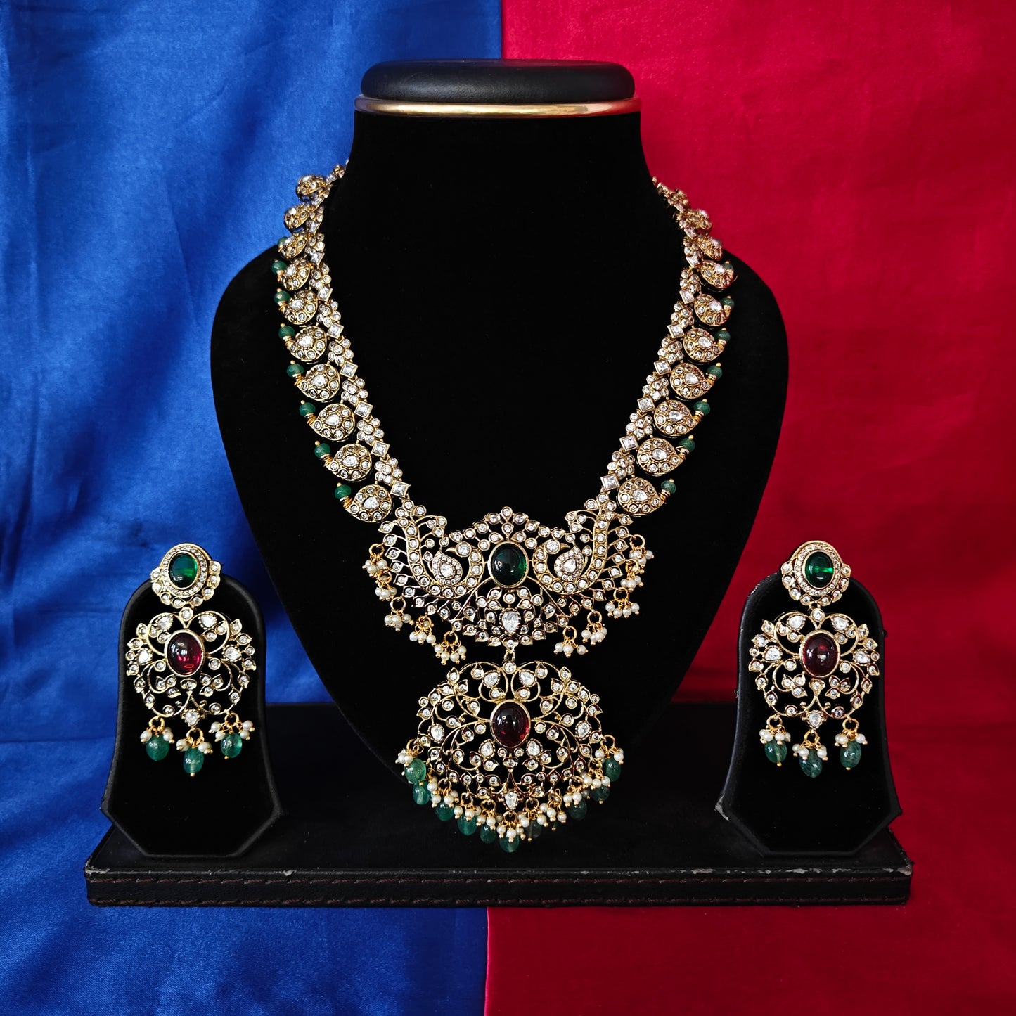 Beautiful Victorian Short Necklace In Multi Colour Stone - Ambica Wedding Mall