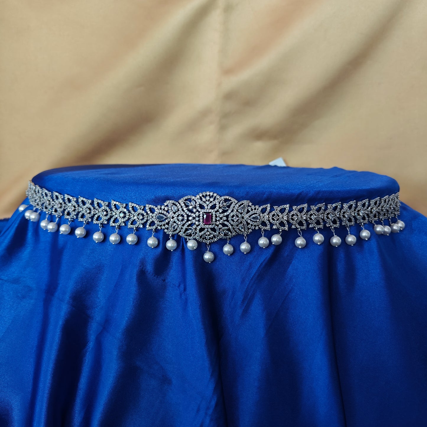 Beautiful Silver Chain Type Vaddanam In Baby Stone