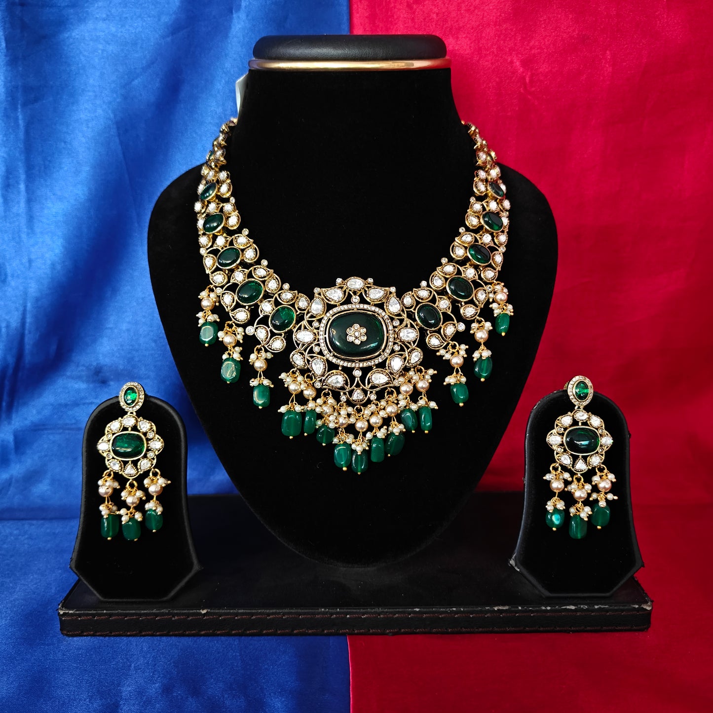 Beautiful Victorian Short Necklace In Green Beads - Ambica Wedding Mall
