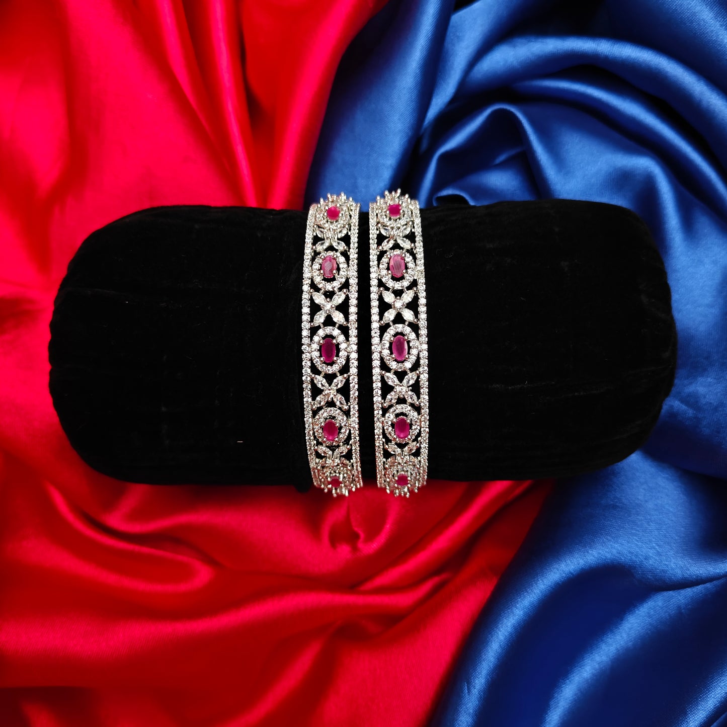 Beautiful Silver Bangle In Ruby Stone
