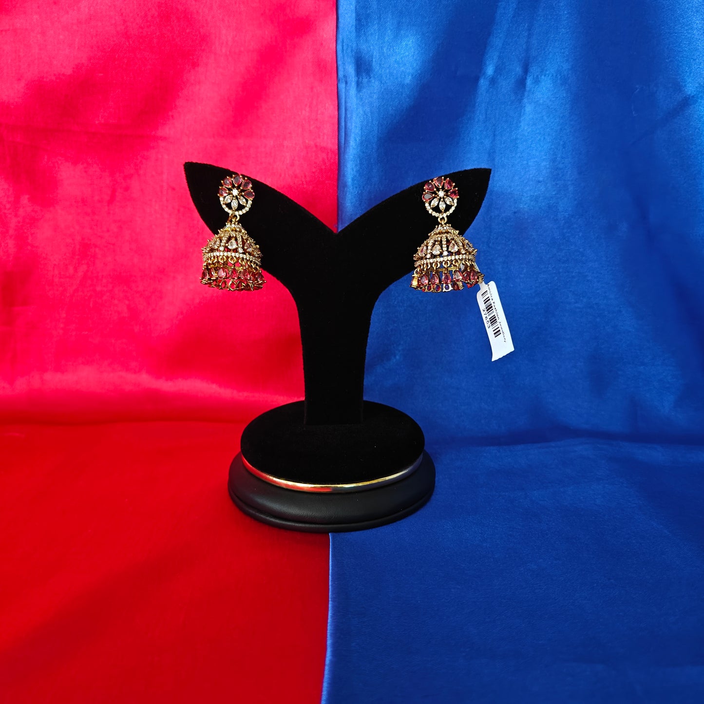 Beautiful Victorian Jhumki In Red Stone