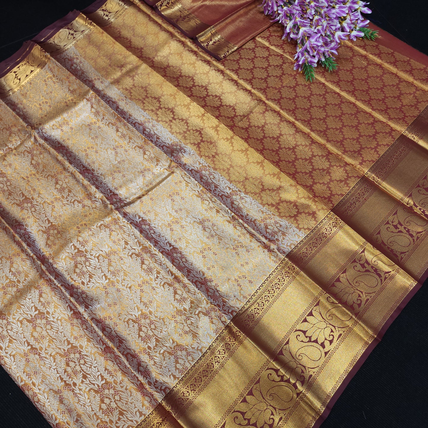 ✨️Semi Kanchi Pattu One Gram Gold Saree💫