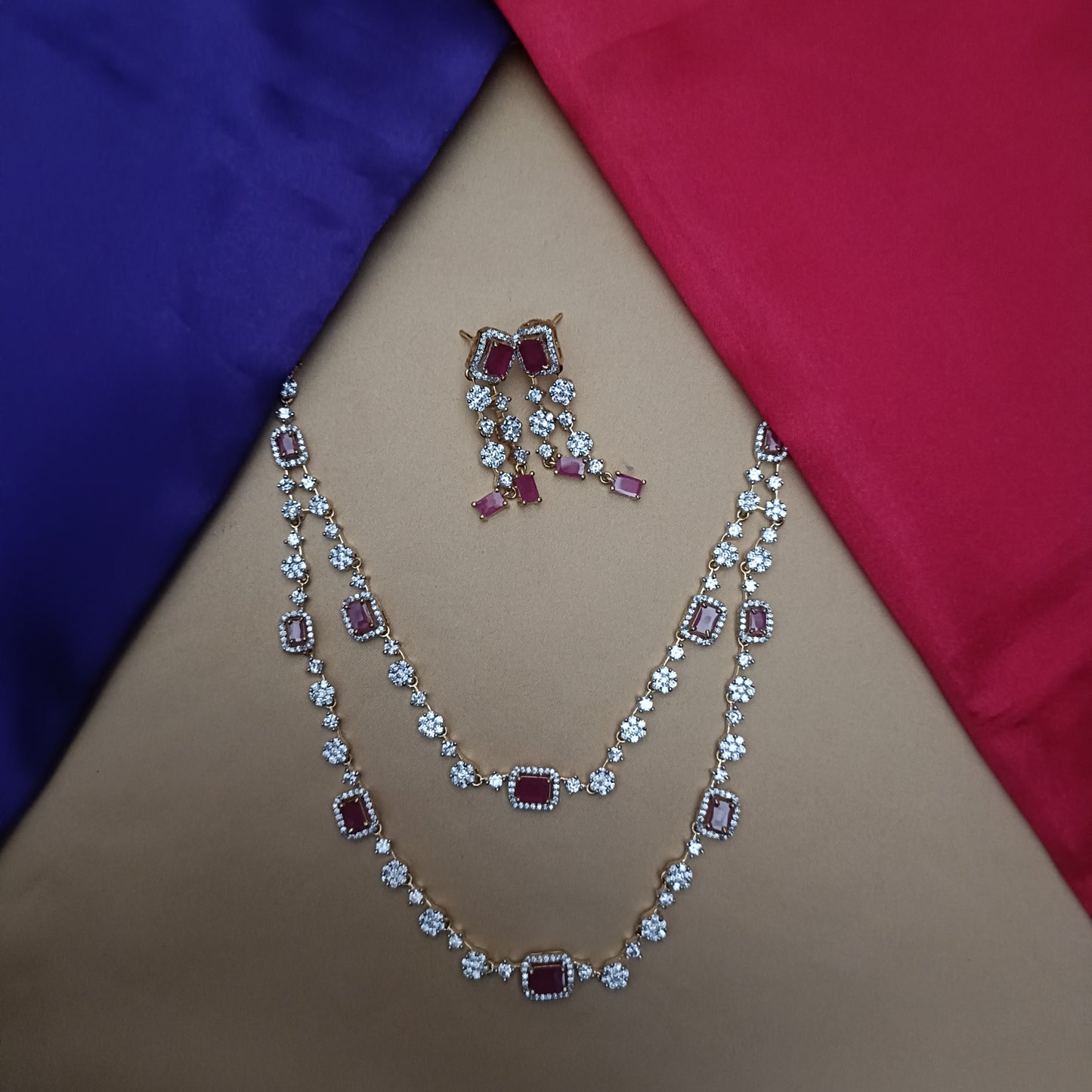 Elegant GJ Layered Short Necklace In Ruby Stone