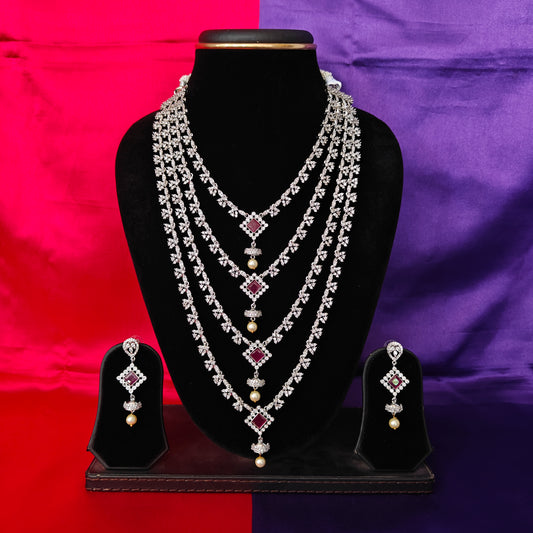 Beautiful Silver Layered Necklace In Ruby Stone