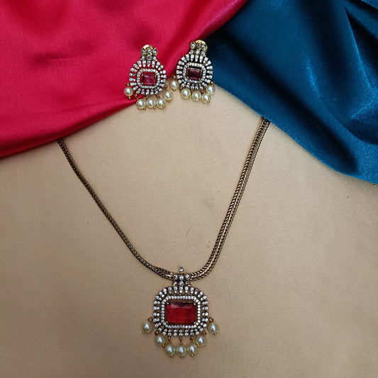 Beautiful Maroon Studded Non Necklace - Ambica Wedding Mall