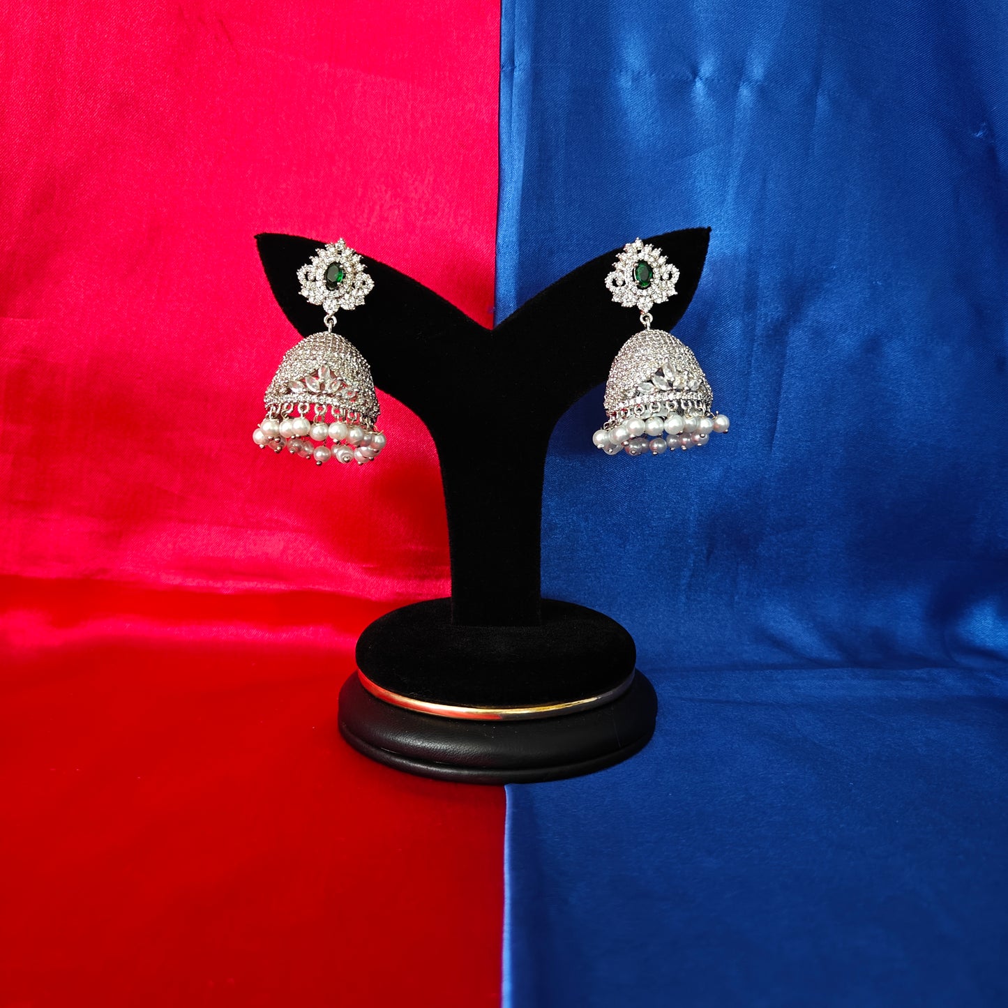 Beautiful Silver Jhumki In Green Stone