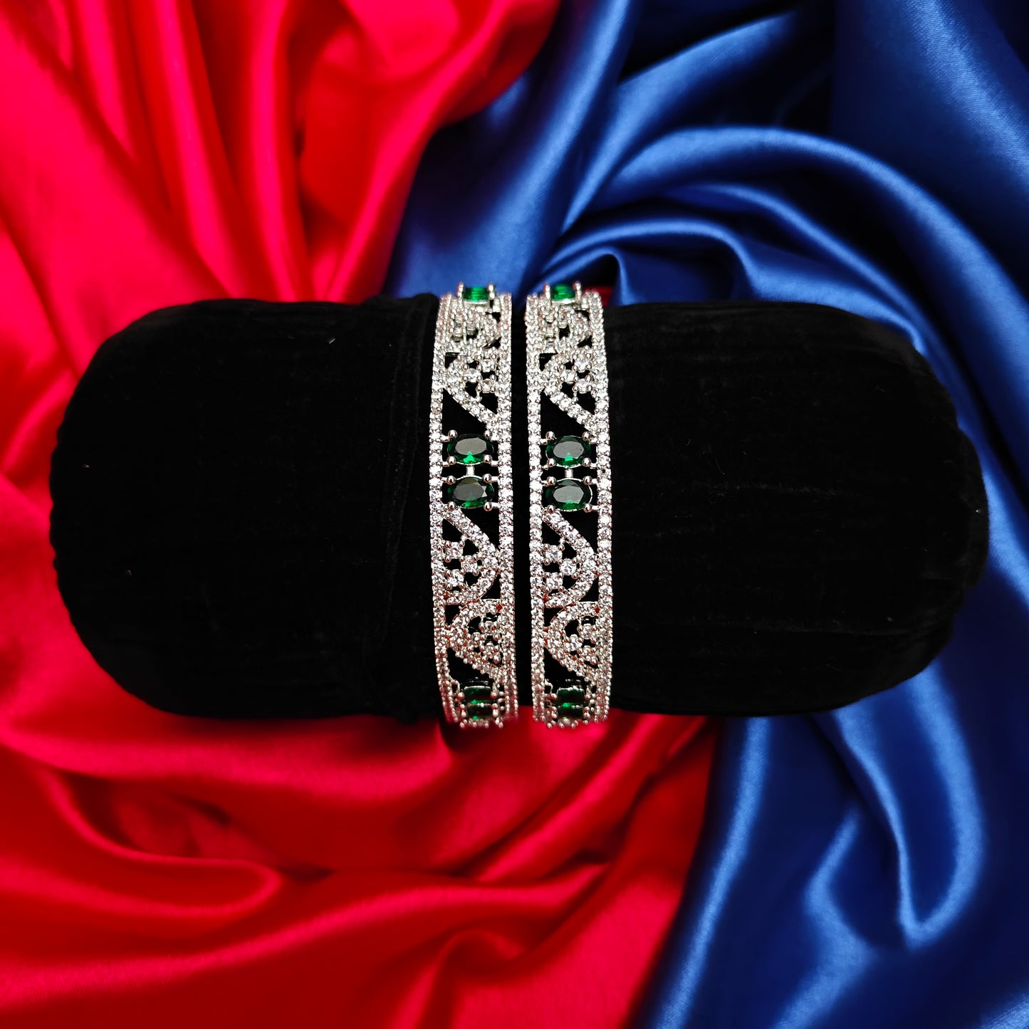 Beautiful Silver Bangle In Green Stone